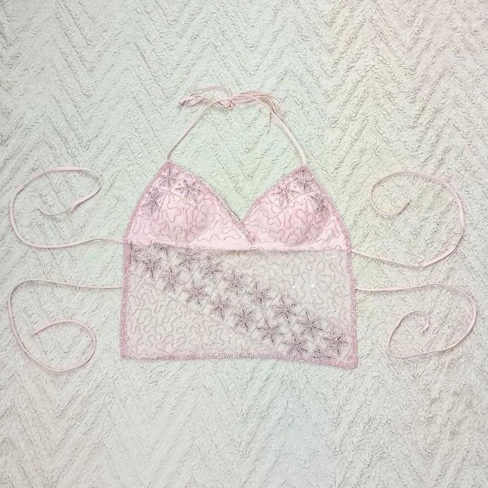 Vintage 90s Y2K Backless Beaded Fairy Halter